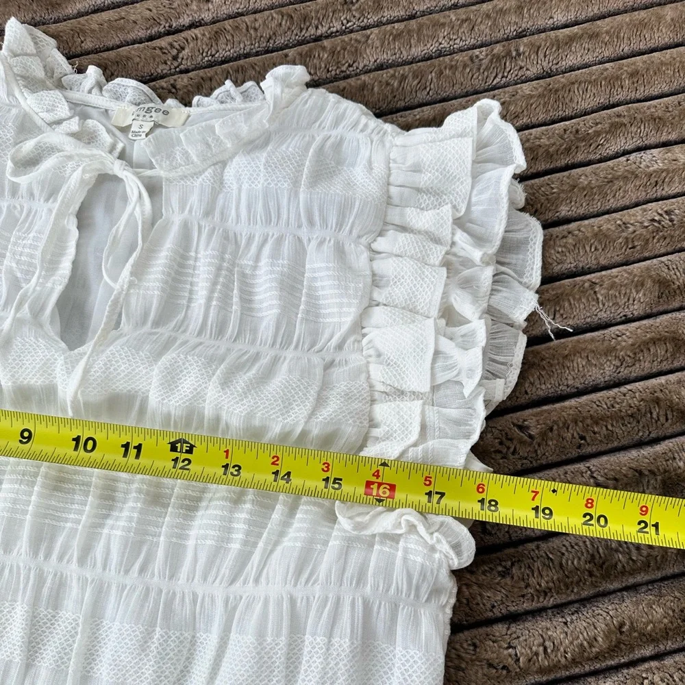 Umgee White Ruffle Sleeve Textured Blouse